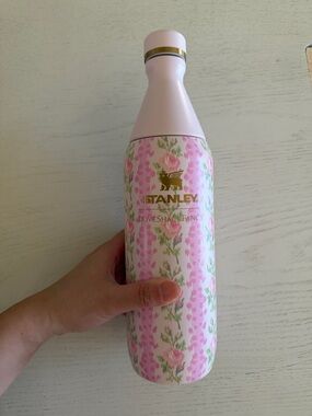 Stanley Pink Floral Stainless Bottle with Gold Logo